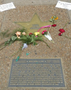 Flowers and handwritten quotes decorate Maya Angelou’s Star on St ...