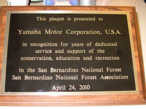 The SBNF presented this plaque as a “thank you” for Yamaha’s ...