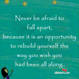 Never be afraid to fall apart, because it is an opportunity to rebuild ...