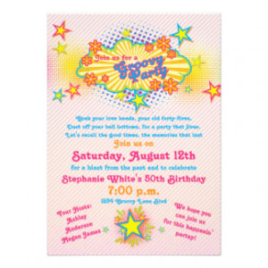 70s Theme Groovy Flower Power 50th Birthday Party Custom Invite