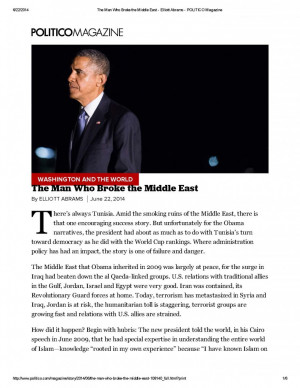 Elliot Abrams breaks down the central cause of Obama s Middle East