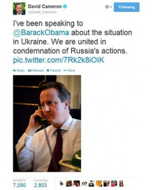 The British Prime Minister David Cameron has tweeted a picture of ...