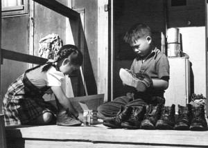 shoes at the Heart Mountain internment camp Credit Okumoto Collection