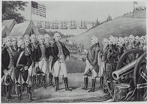 Cornwallis's surrender at Yorktown. Copy of a lithograph by James ...