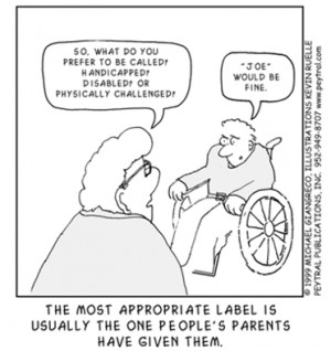 Cartoon: Person asking a man in a wheelchair what he prefers to be ...