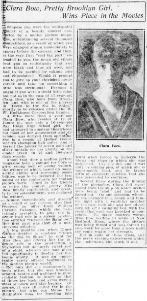 Clipping: Clara Bow, Pretty Brooklyn Girl Wins Place in the Movies ...