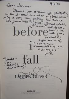 Before I Fall by Lauren Oliver ( Signed . Thank you so much, Lauren ...