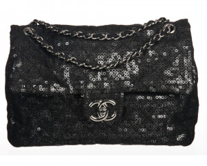 Chanel Gray Hidden Sequin Mesh Classic Shoulder Handbag