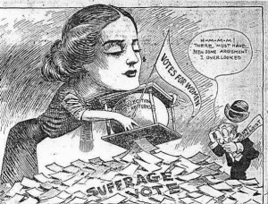 an anti-suffragist being overwhelmed by California’s pro-suffrage ...