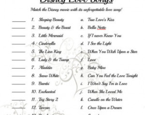 Match the Disney Love Songs Bridal Shower Game ...