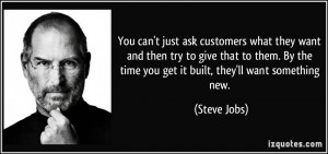 ... By the time you get it built, they'll want something new. - Steve Jobs