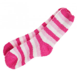 Fluffy Cozy Fuzzy Socks - Wide Stripe 3 Color - Dark Pink