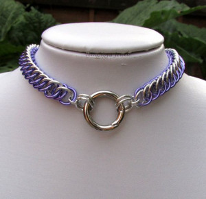 Chainmaille Front Fastening Slave Collar in Purple and Silver - the ...