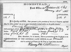 Freedman's Homestead Certificate