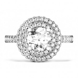 ... -Double Halo Cathedral Gallery Halo Diamond Engagement Ring Face Up