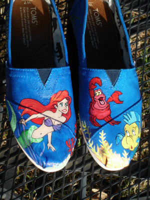 Custom Painted Shoes Little Mermaid Flounder Sebastian Ariel TOMS VANS