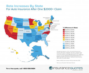 Auto insurance rate increases after a claim by state