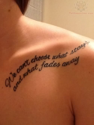 Lettering And Flying Birds Collarbone Tattoo