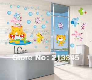 Mall] - kid dental health cartoon animals brushing wall stickers ...