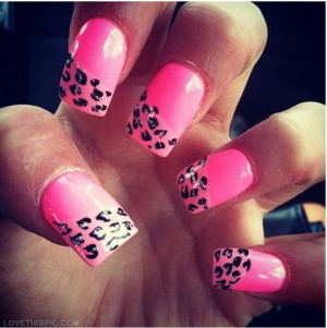 Pink half leopard nails