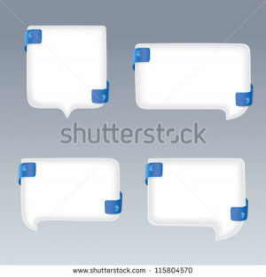 White Bubbles with Quote Marks on blue Ribbons - stock vector