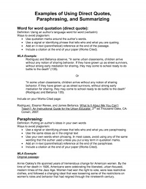 Examples of Using Direct Quotes Paraphrasing and Summarizing