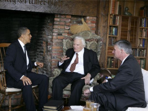 President Barack Obama met with the Rev. Billy Graham and his son ...