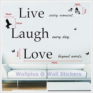 British-Live-Laugh-Love-Bird-Wall-Stickers-Art-Mural-Quote-Wallpaper ...