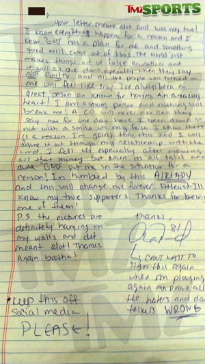 Aaron Hernandez wrote a letter from jail, proclaiming his innocence