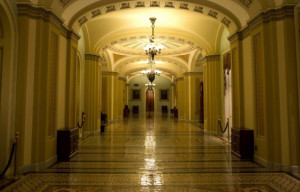 hallway outside the Senate chamber is empty during the tenth hour of ...