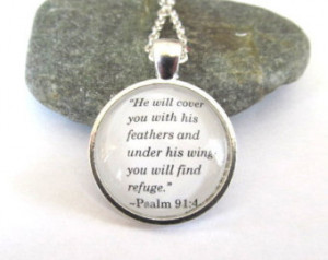 Bible Quote Necklace, Psalm 91:4