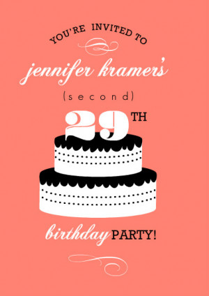 Coral Black And White Cake 30th Birthday Invitation
