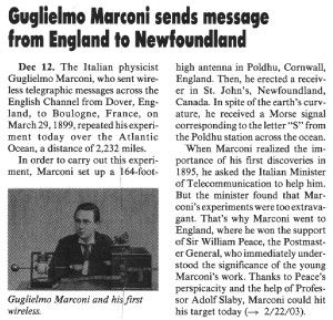 Marconi transmits across the Atlantic