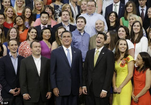 Romney and Ryan with campaign staff