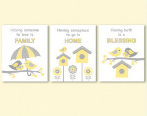 ... baby shower gift, birds and positive quote about love, family, home