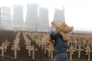 wooden crosses to be set up in front of the Soviet-built nuclear power ...