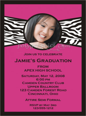 Graduation invitations with your photo with a zebra ribbon in black ...