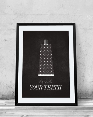 Brush your teeth, bathroom art, printable poster, chalkboard, polka ...