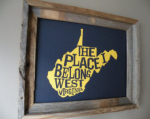 The Place I Belong West Virginia Map Print (Dark Blue & Gold/Yellow)