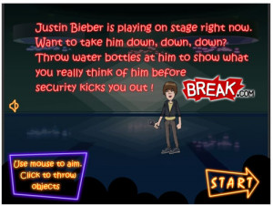 hit justin bieber onstage game Hit Justin Bieber Game for Haters 2011