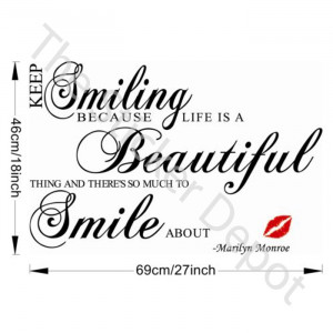 Marilyn Monroe Keep Smiling Quote Removable Vinyl Wall Sticker