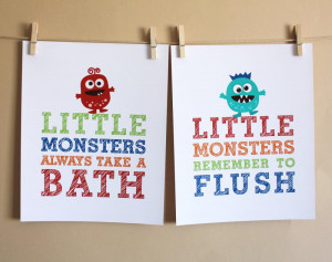 Little Monsters Remember to Flush and Always Take a Bath, Two 8x10 ...