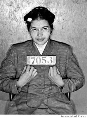 The image of Rosa Parks is seen in the Feb, 22, 1956 mug shot photo ...