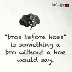 ... hoes is something a bro without a hoe would say - funny - the bro code