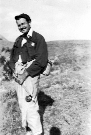 Ernest Hemingway fishing in Wyoming, 1928.