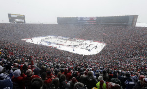 the national anthems before the Winter Classic outdoor NHL hockey game ...