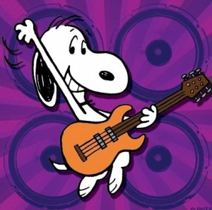 Guitar-playing Snoopy cartoon via www.Facebook.com/Snoopy