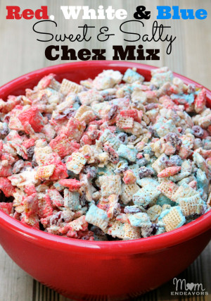 Patriotic Sweet & Salty Chex Mix — aka “4th of July Crack”
