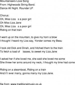 Old-Time (oldtimey) Song Lyrics - mountaineers love song
