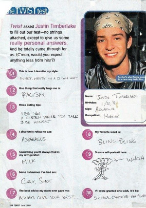 ... We Learned From Justin Timberlake's 2000 Twist Magazine Questionnaire